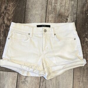 White Jean Shorts with Cuffed Hems and Distressed Look
